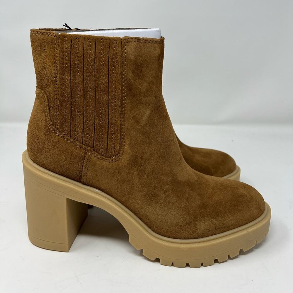 Dolce Vita Caster H2O Booties Camel Heeled Boot Suede Maximalist NIB 9 - Picture 2 of 6